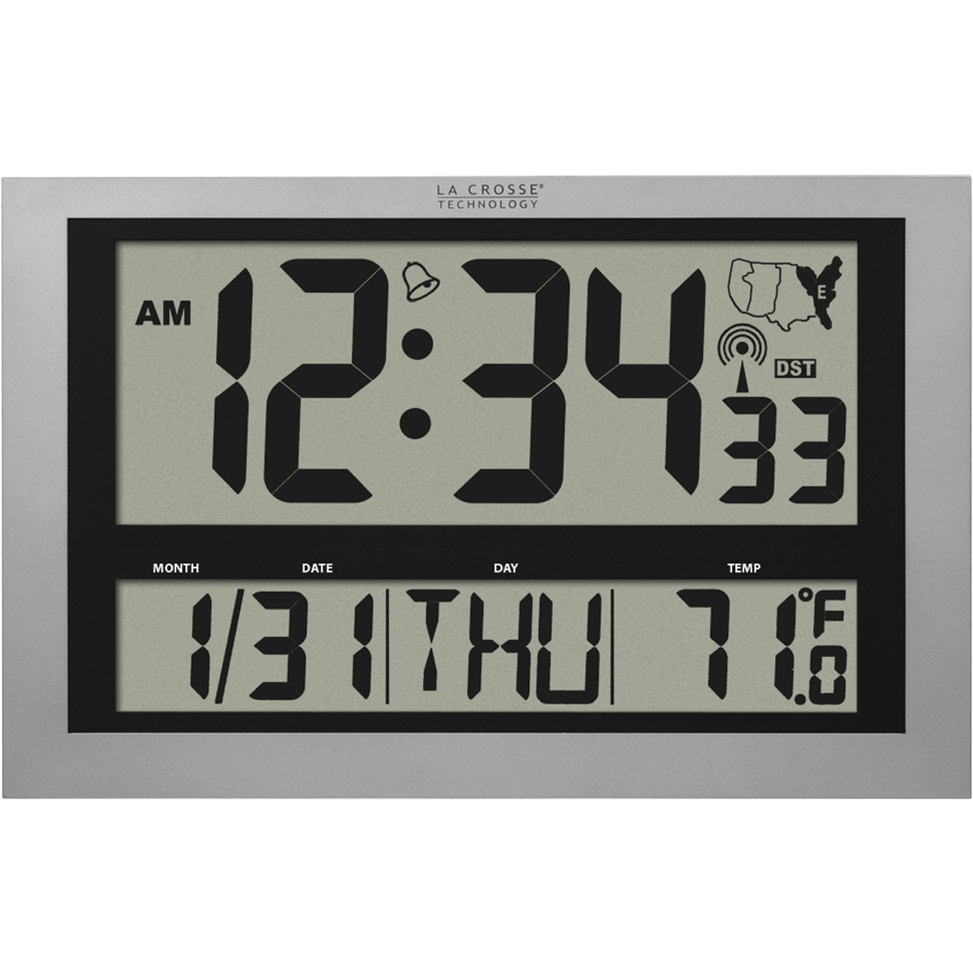 La Crosse Technology XL Atomic Digital Clock with Temperature Monitor, 4in. Time Display, Model# 513-1211